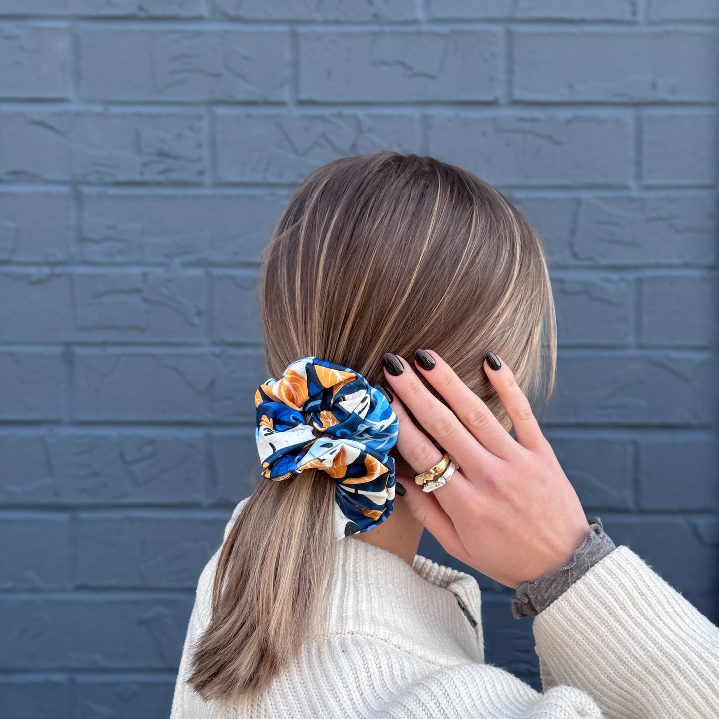 Blue and Yellow  Print Scrunchie (S)