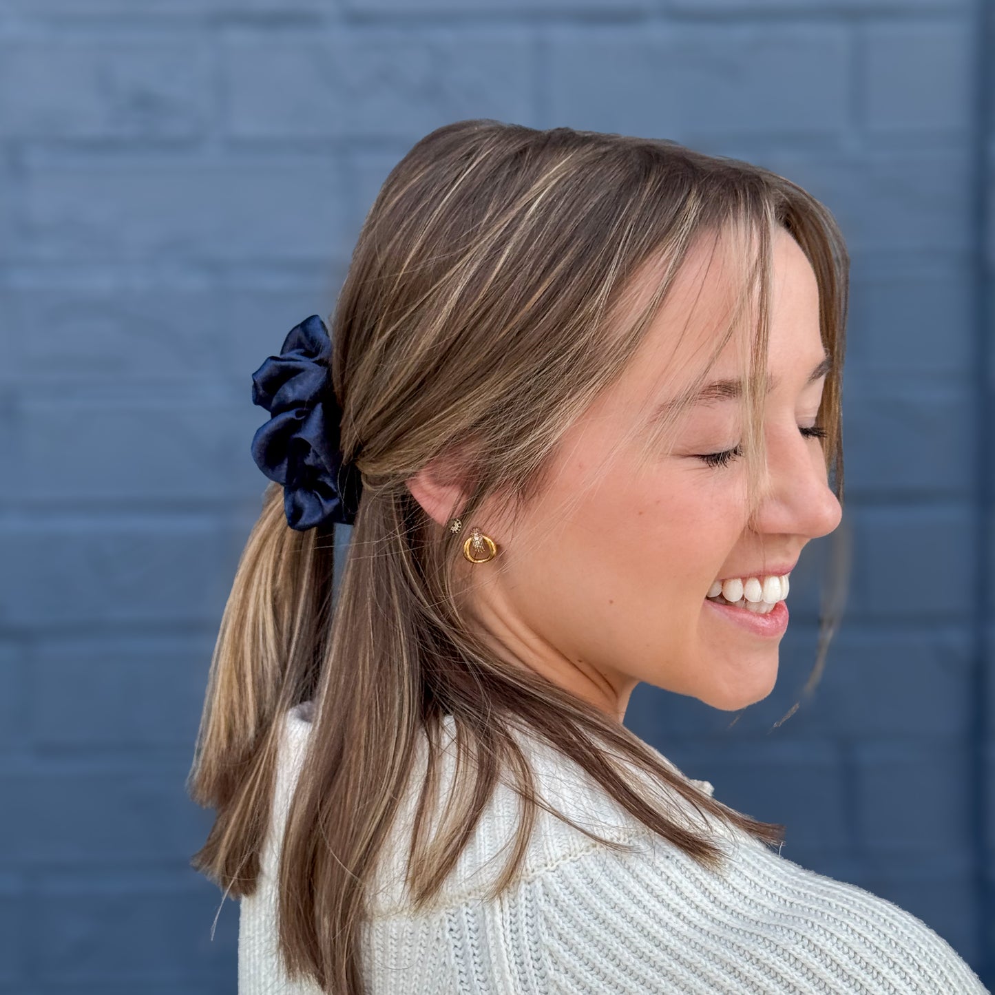 Navy Satin Scrunchie (S)