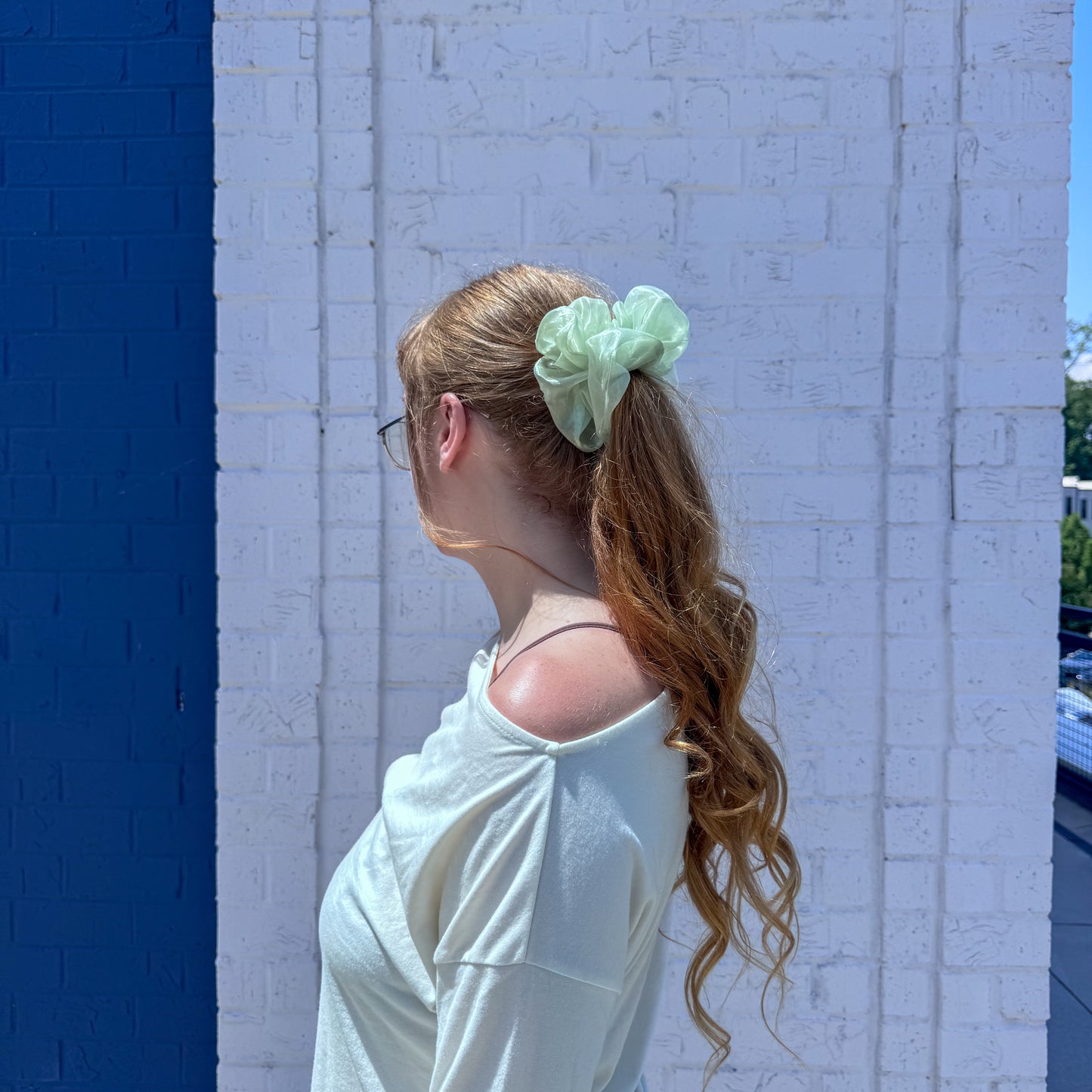 Spring Green  Organza Scrunchie