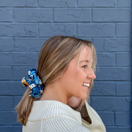 Blue and Yellow  Print Scrunchie (S)