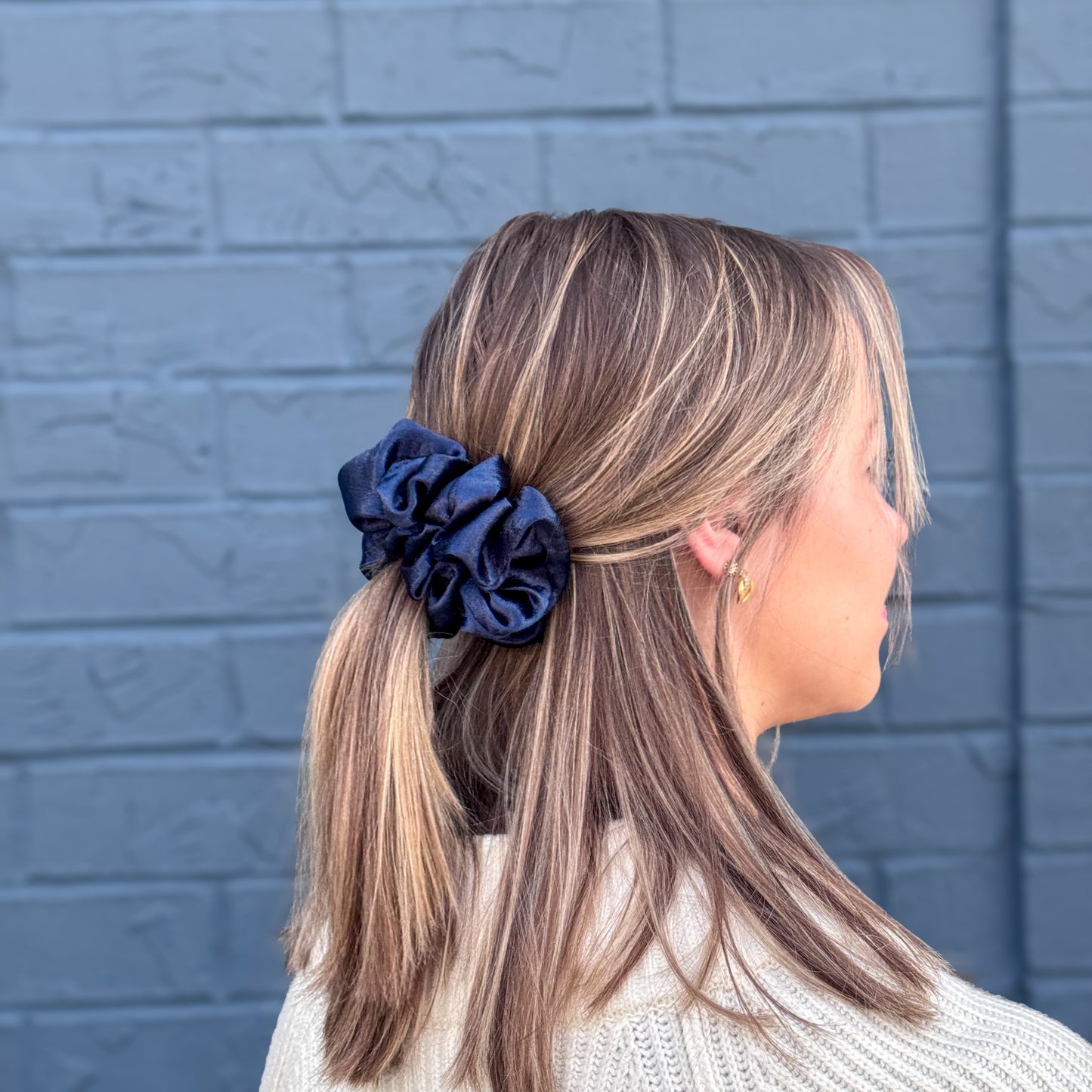 Navy Satin Scrunchie (S)